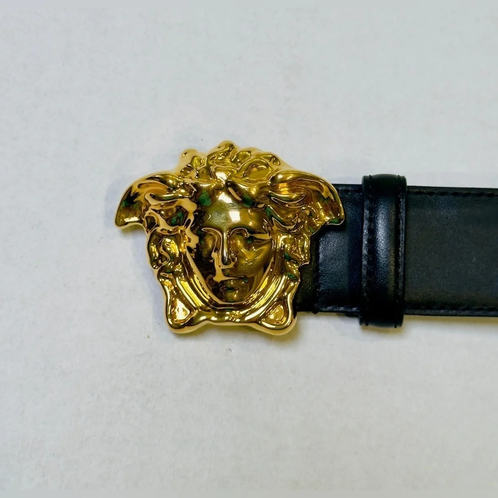 Versace La Medusa Greca Buckle Leather Belt Black 100 Cm DCU4140 Size 34